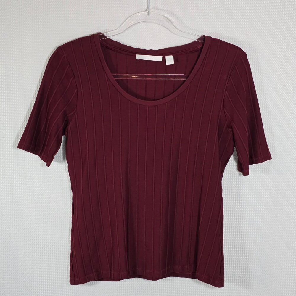 Hugo Boss Ribbed Knit Top Burgundy Fitted Stretch Portugal Minimalist Chic